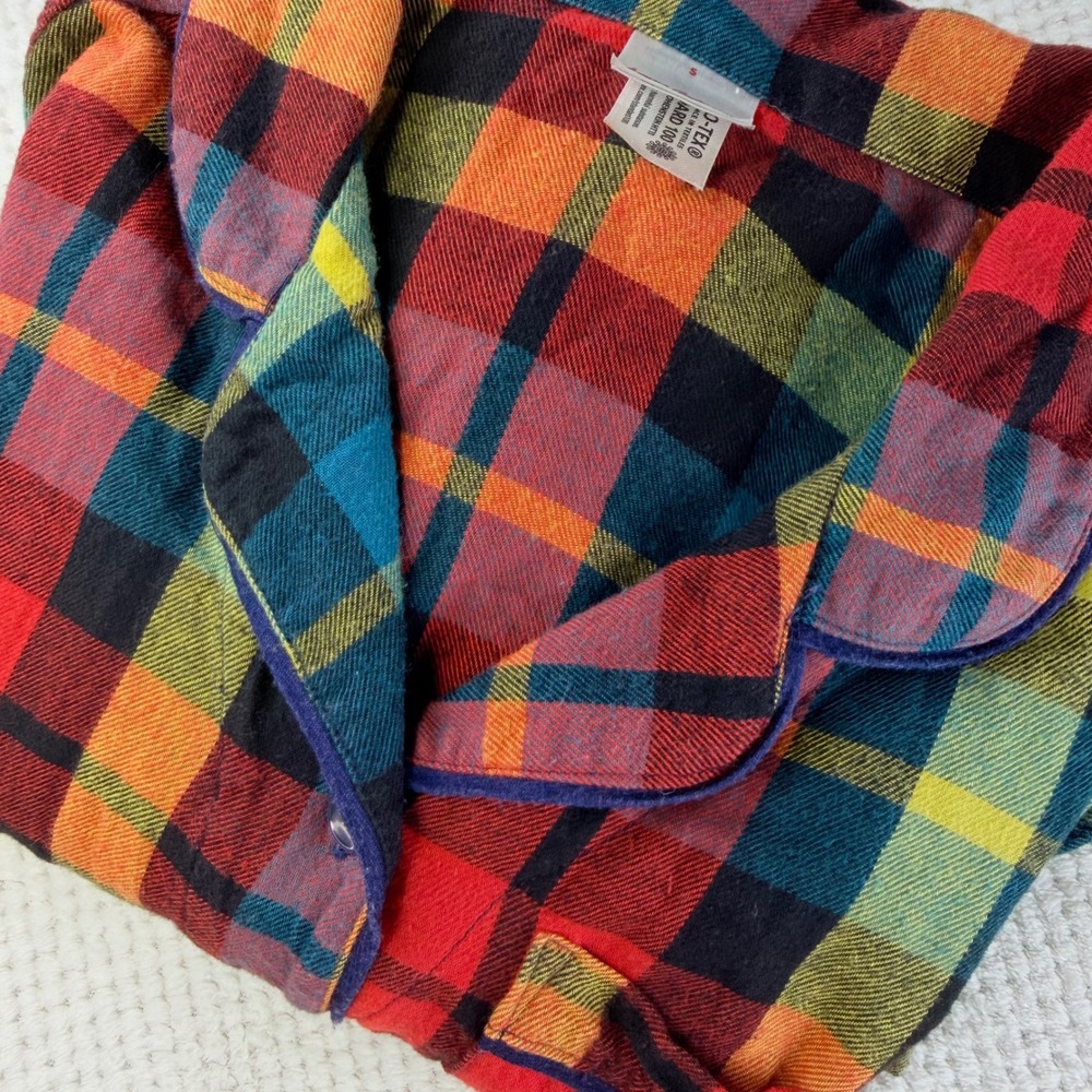 Hanna Andersson Rainbow Plaid Flannel Nightshirt Organic Cotton Small